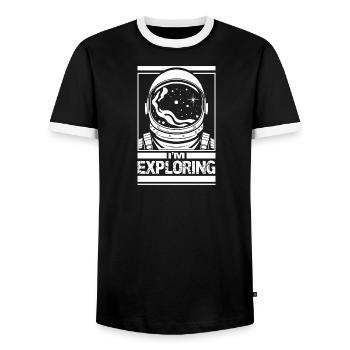 I'm Exploring - Men's Ringer Shirt - black/white - Front - AI Model Female 172 light (172cm) & AI Model Male 178 light (178cm)