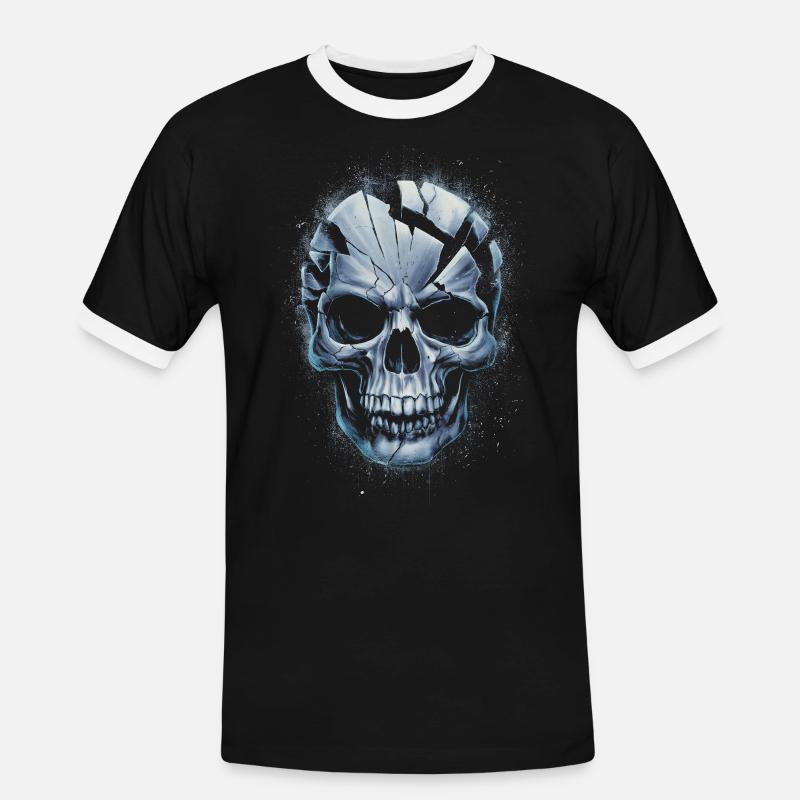 Zerbrochener unheimlicher Schädel - Männer Kontrast-T-Shirt - Schwarz/Weiß