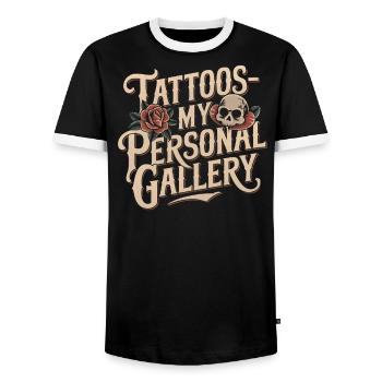 Tattoo Studio Tattoo Artist Tattoo Ideas - Men's Ringer Shirt - black/white - Front - AI Model Female 172 light (172cm) & AI Model Male 178 light (178cm)
