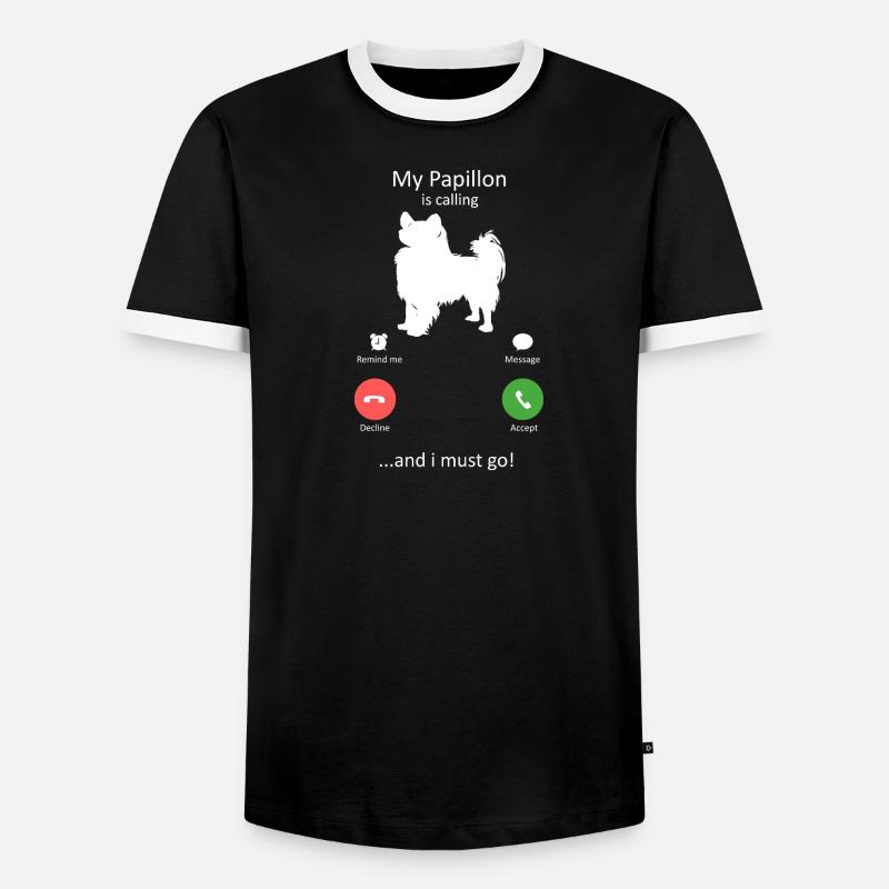 Papillon Dog Calling Smartphone Interface - Men's Ringer Shirt - black/white