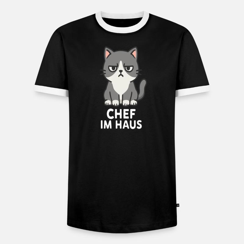 Cat with grumpy expression - Men's Ringer Shirt - black/white