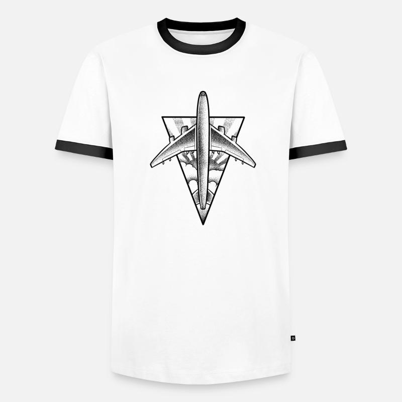 Flugzeug Dotwork Tattoo Projekt Männer Kontrast-T-Shirt