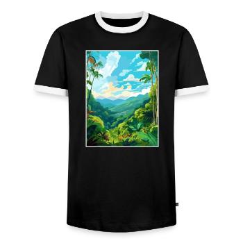 Amazone Regenwald Vintage Reiseposter Souvenir - Männer Kontrast-T-Shirt - Schwarz/Weiß - Vorne - AI Model Female 172 light (172cm) & AI Model Male 178 light (178cm)