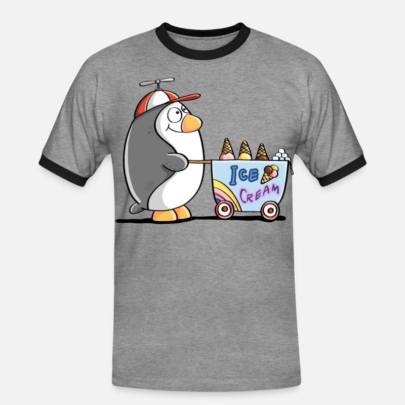 Pinguin Als Eisverkäufer - Eis - Männer Kontrast-T-Shirt - Grau meliert/Schwarz