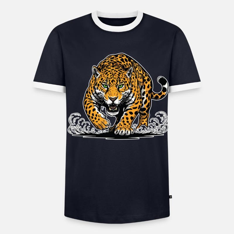 Jaguar-Leopard greift Wassermaskottchen Räuber an - Männer Kontrast-T-Shirt - undefined