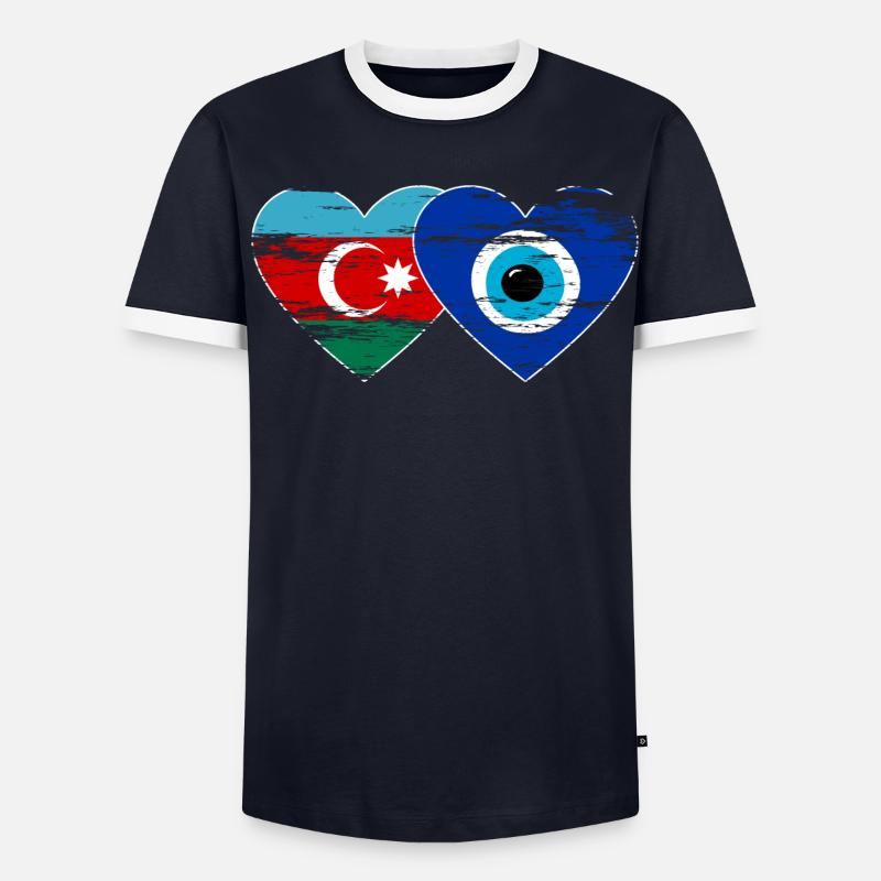 Azerbaïdjan Nazar drapeau perlé utilisé T-shirt contrasté Homme