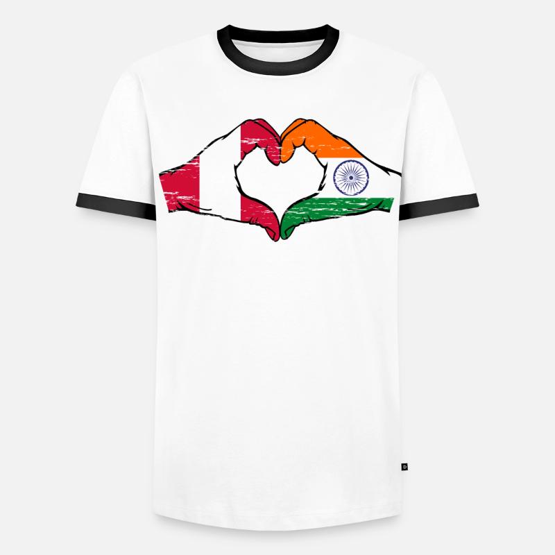 Pérou Inde drapeau mains forme de coeur utilisé T-shirt contrasté Homme