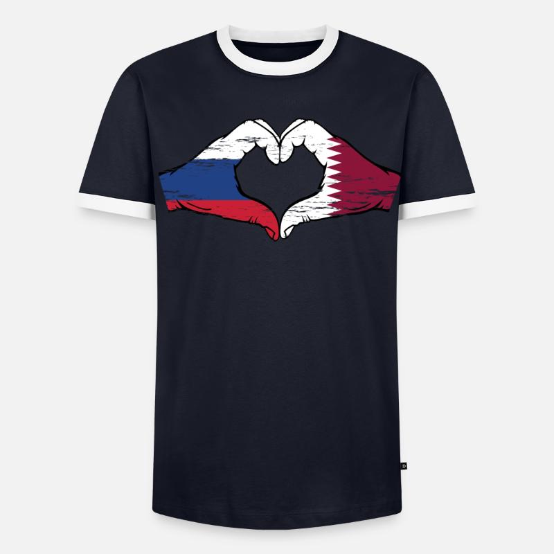 Drapeau de la Russie Qatar mains forme de coeur utilisé T-shirt contrasté Homme