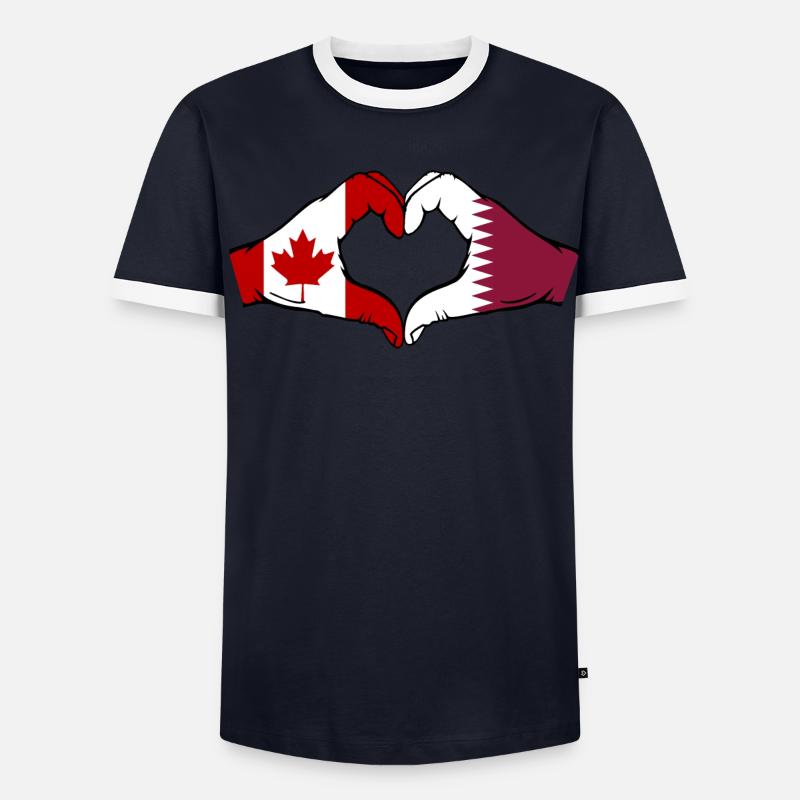 Drapeau du Canada Qatar Mains Forme Coeur T-shirt contrasté Homme