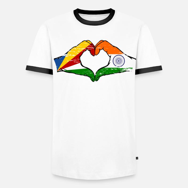Seychelles Inde drapeau mains forme de coeur utilisé T-shirt contrasté Homme