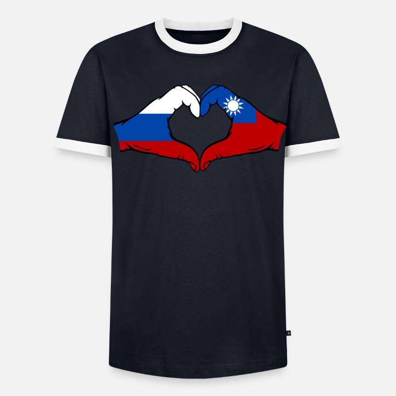 Russie Taiwan Drapeau Mains Coeur Forme T-shirt contrasté Homme