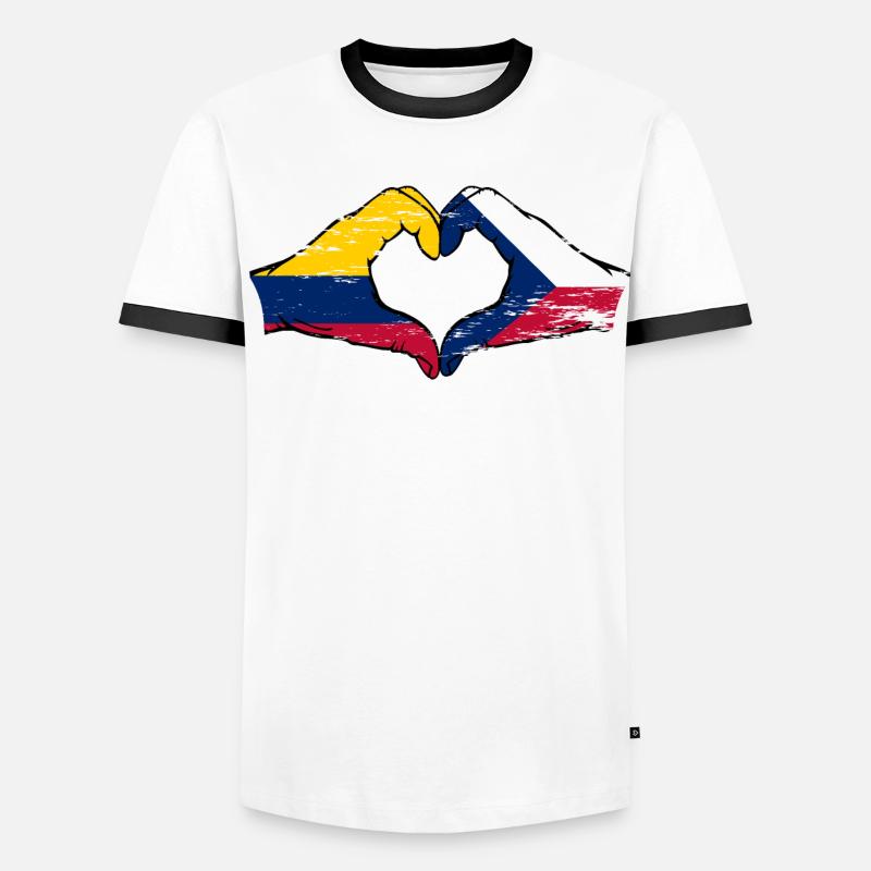 Colombie République tchèque drapeau mains forme de coeur utilisé T-shirt contrasté Homme