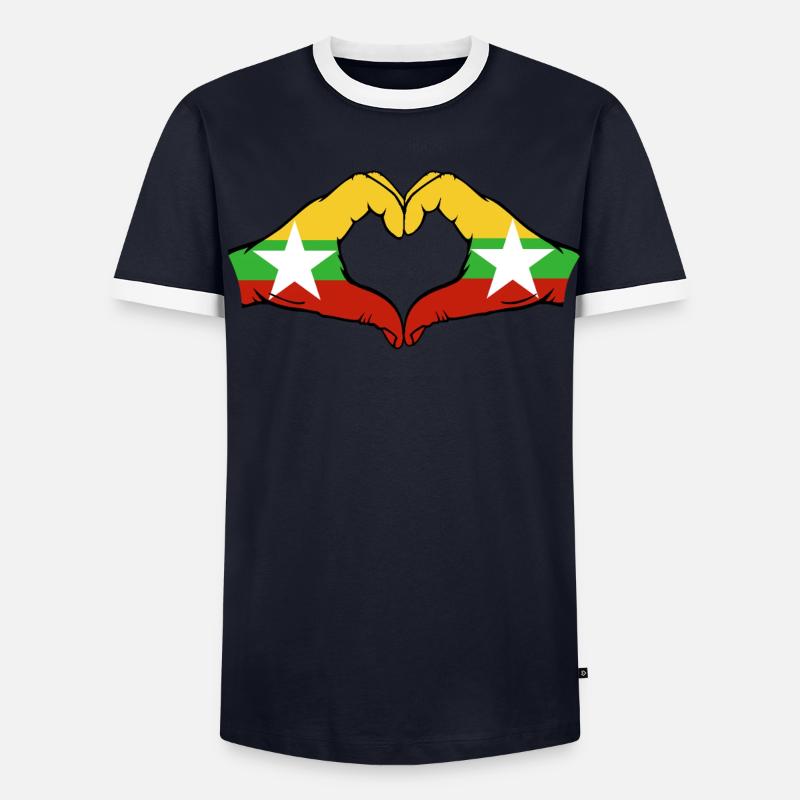 Drapeau du Myanmar mains forme de coeur T-shirt contrasté Homme
