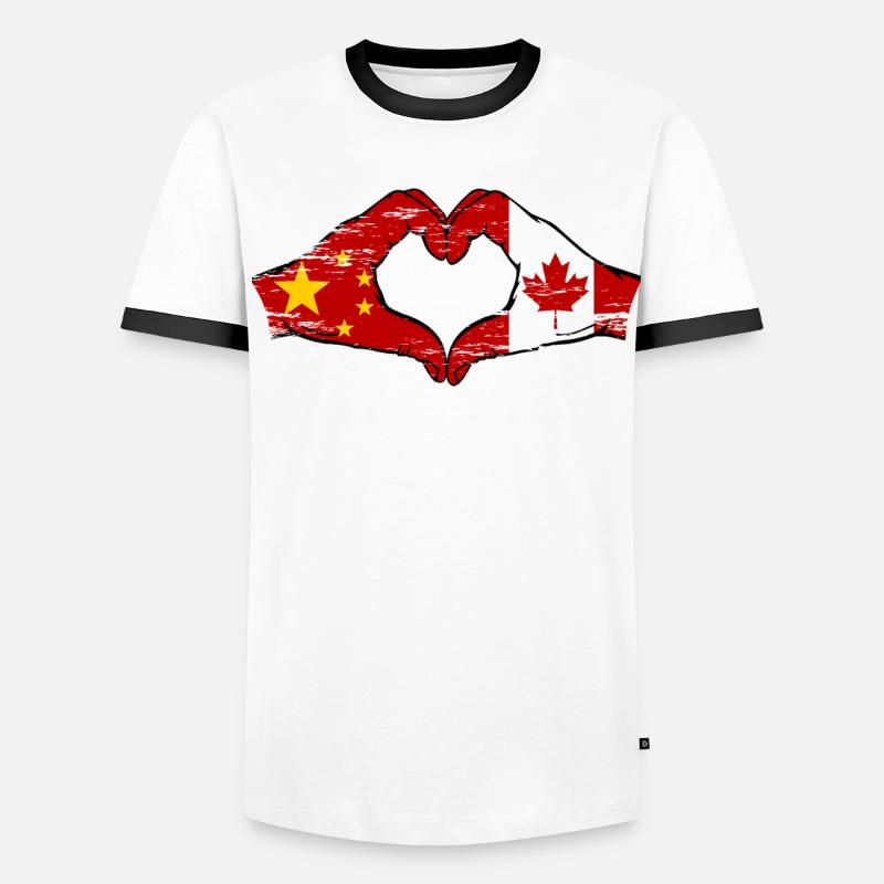Chine Canada drapeau mains forme de coeur utilisé T-shirt contrasté Homme