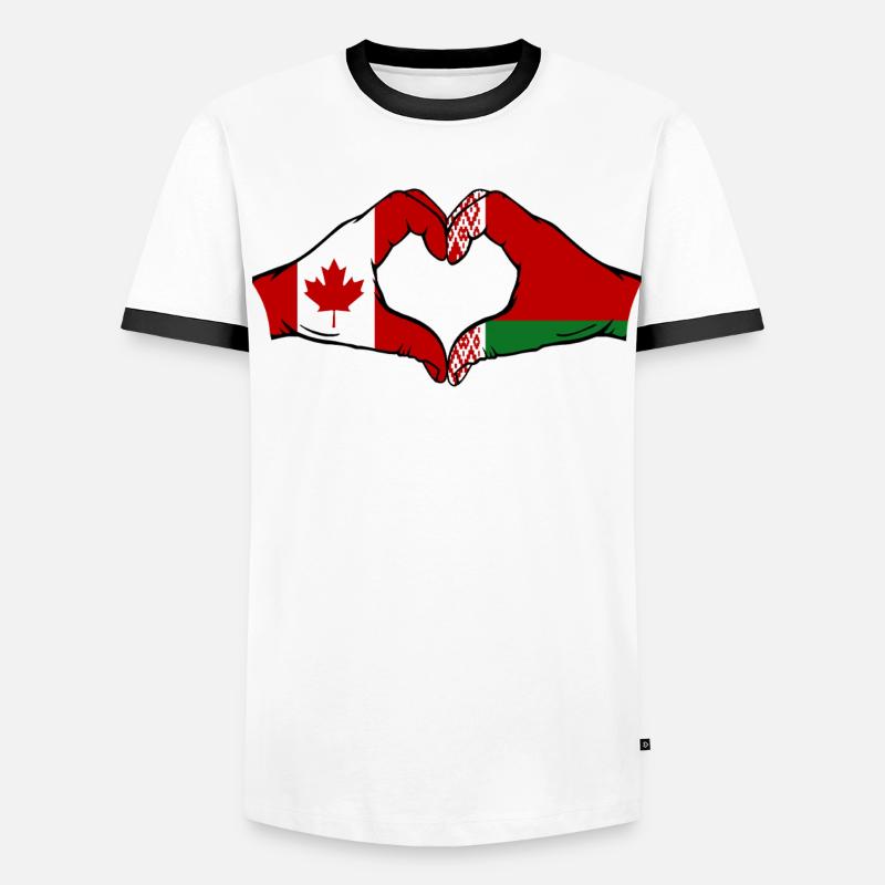 Canada Biélorussie drapeau mains forme coeur T-shirt contrasté Homme