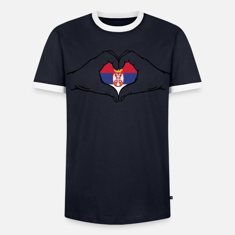 Serbien Flagge Herzform Männer Kontrast-T-Shirt