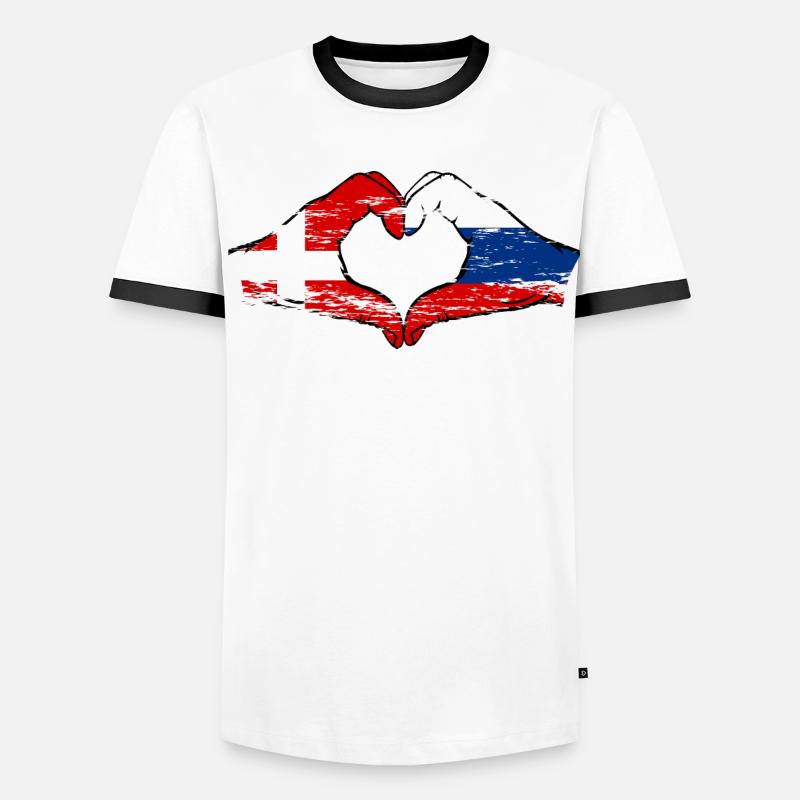 Danemark Russie forme de coeur avec les mains utilisées T-shirt contrasté Homme