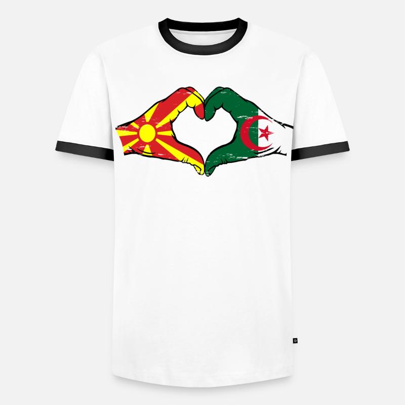 Macédoine Algérie drapeau mains forme coeur utilisé T-shirt contrasté Homme