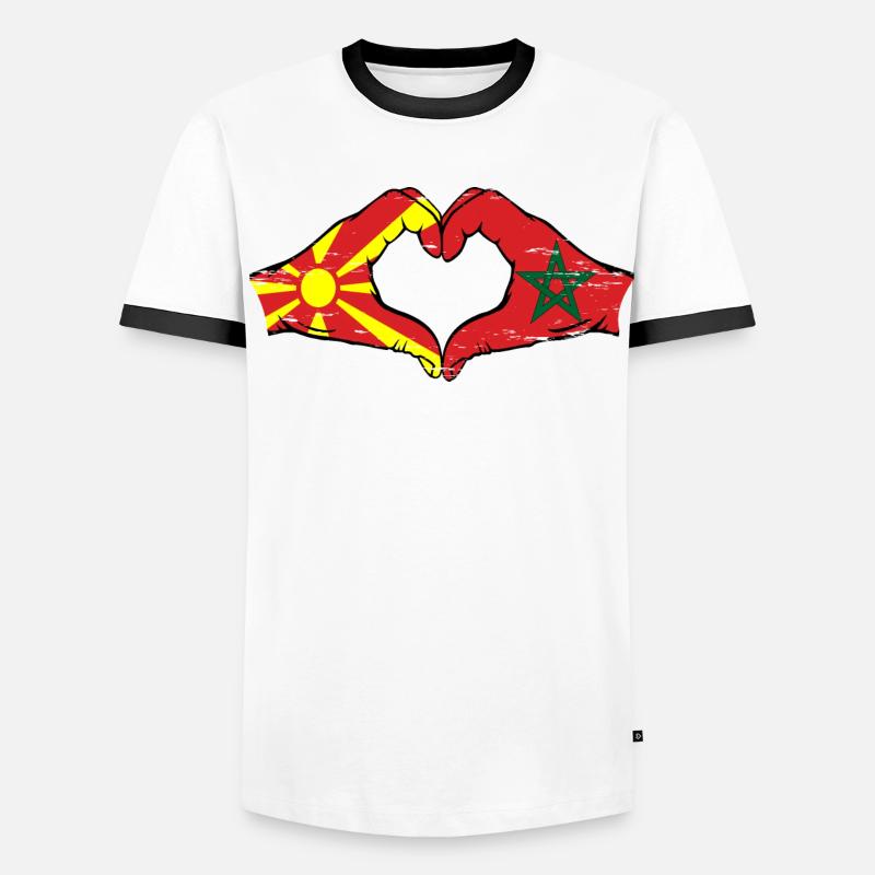 Macédoine Maroc drapeau mains forme de coeur utilisé T-shirt contrasté Homme