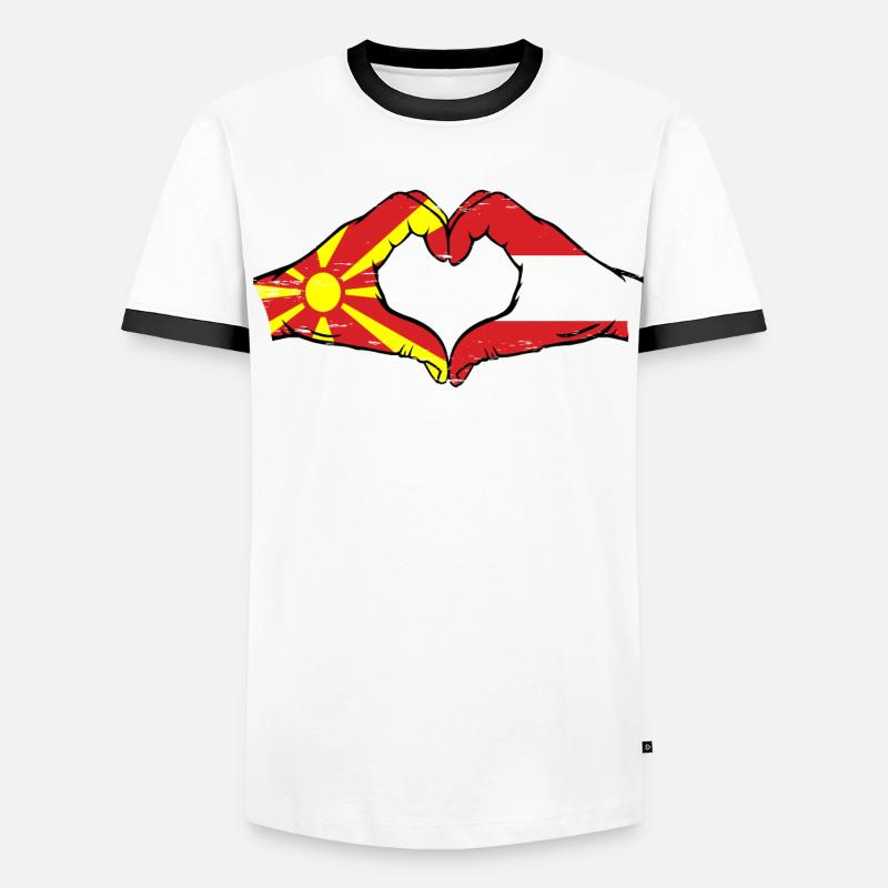 Macédoine Autriche Drapeau Mains Coeur Forme Utilisé T-shirt contrasté Homme