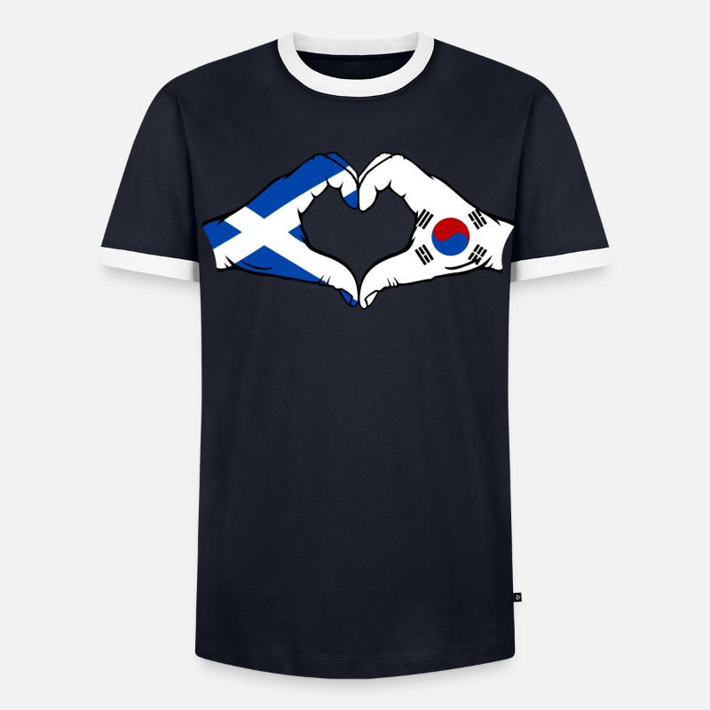 Ecosse Corée du Sud Mains Coeur Forme T-shirt contrasté Homme