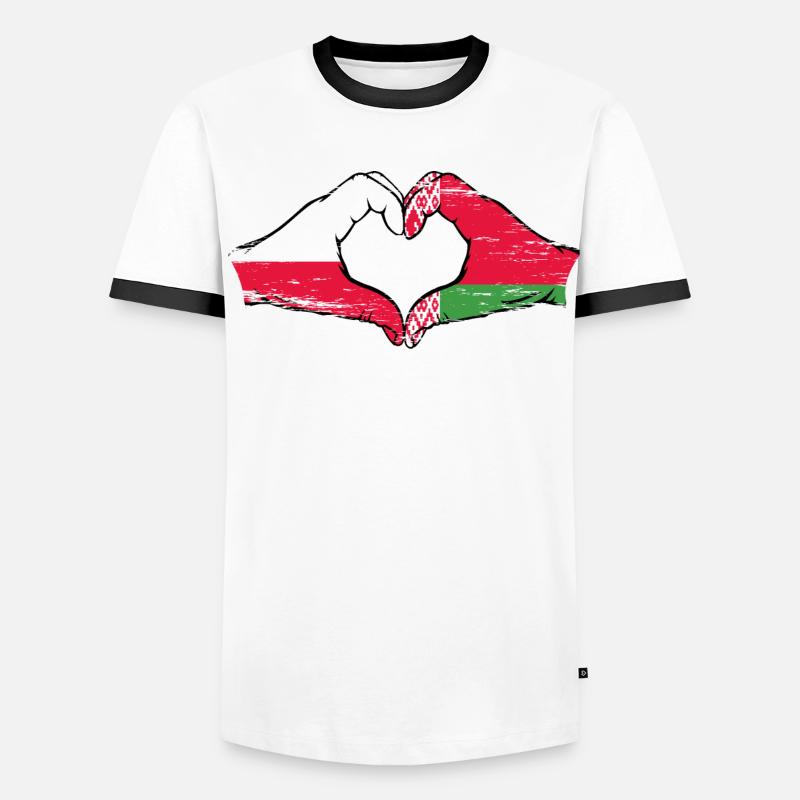 Pologne Biélorussie drapeau mains forme de coeur utilisé T-shirt contrasté Homme