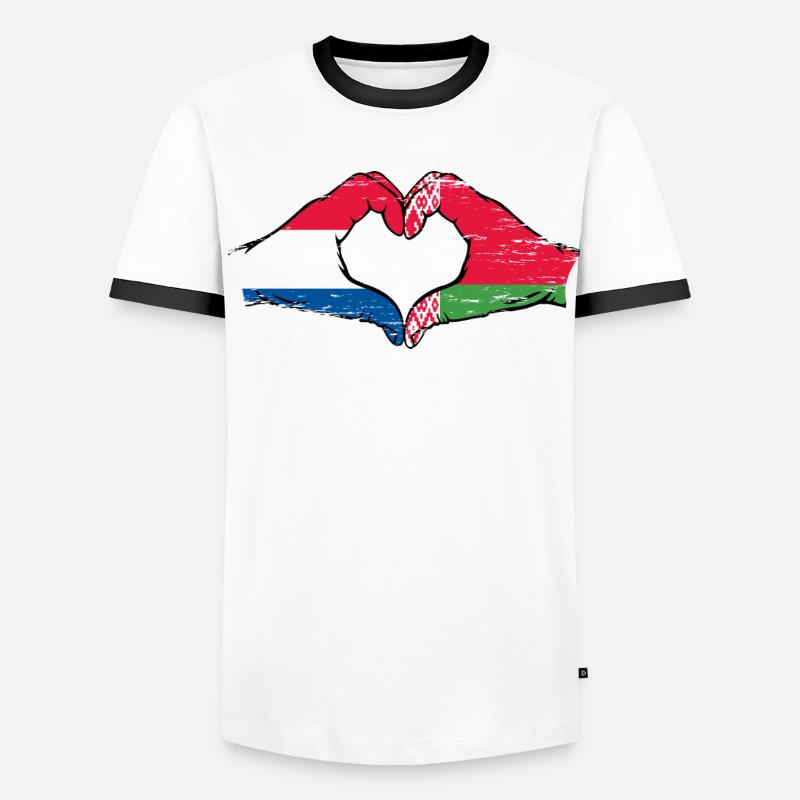 Hollande Biélorussie drapeau mains forme de coeur utilisé T-shirt contrasté Homme