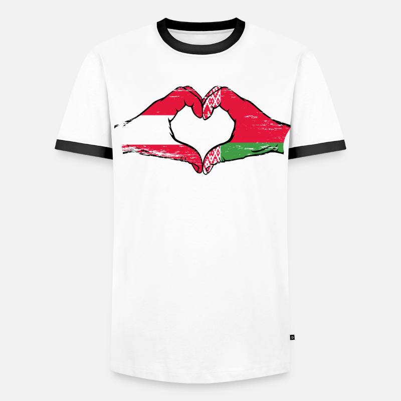 Autriche Biélorussie drapeau mains forme de coeur utilisé T-shirt contrasté Homme