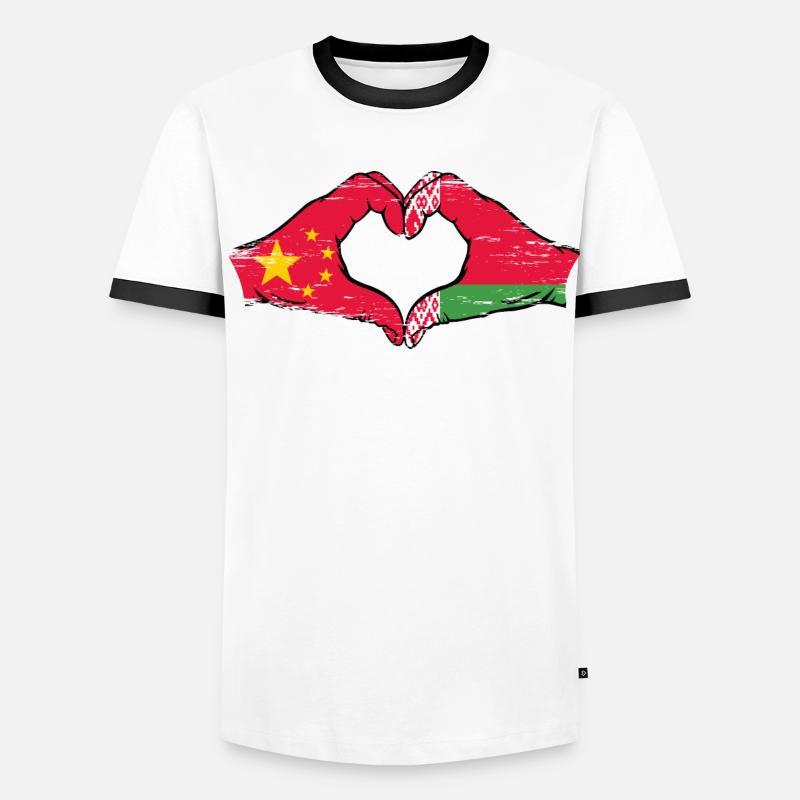 Chine Biélorussie drapeau mains forme de coeur utilisé T-shirt contrasté Homme