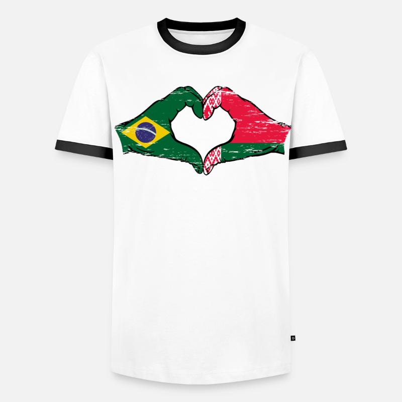 Brésil Biélorussie drapeau mains forme de coeur utilisé T-shirt contrasté Homme