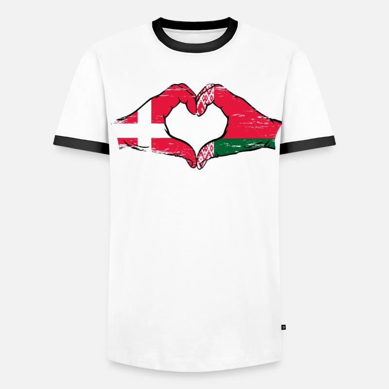 Danemark Biélorussie drapeau mains forme de coeur utilisé T-shirt contrasté Homme