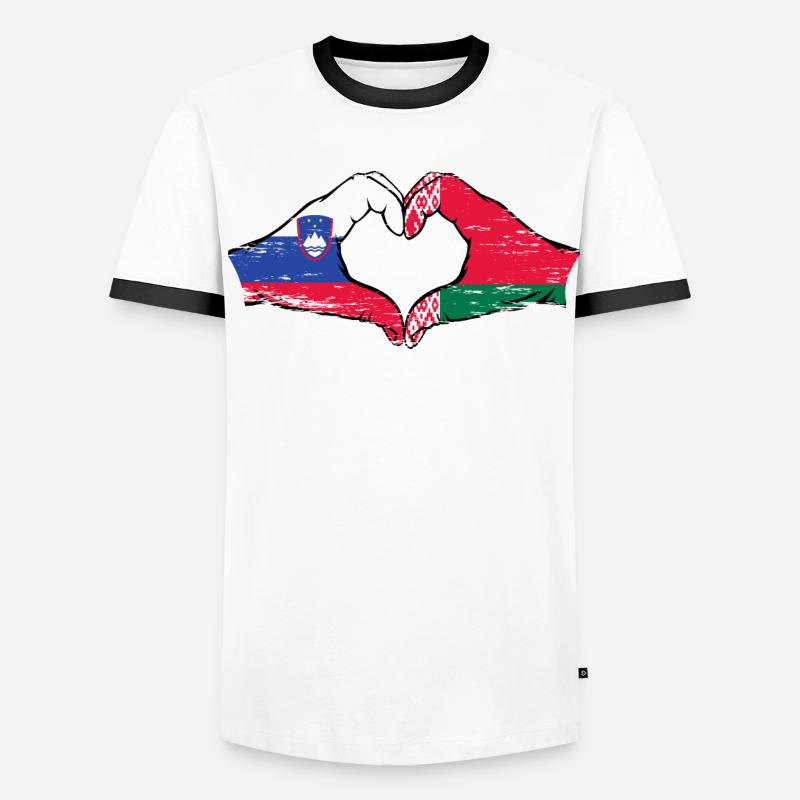 Slovénie Biélorussie drapeau mains forme de coeur utilisé T-shirt contrasté Homme