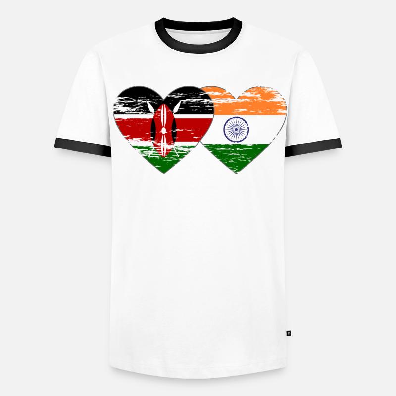 Kenya Inde Drapeau Coeur Utilisé T-shirt contrasté Homme