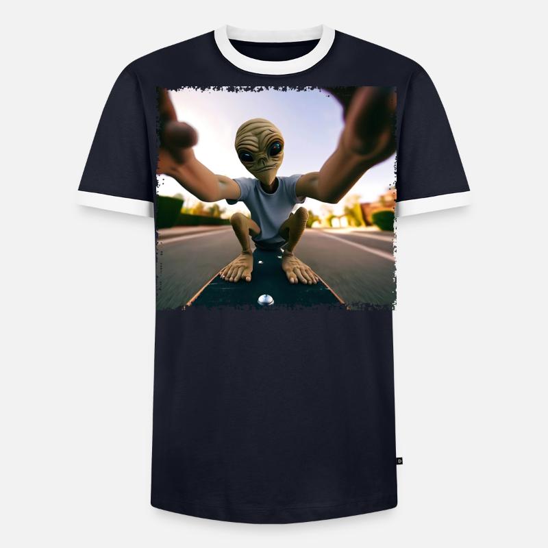 Alien Skateboard Selfie Männer Kontrast-T-Shirt
