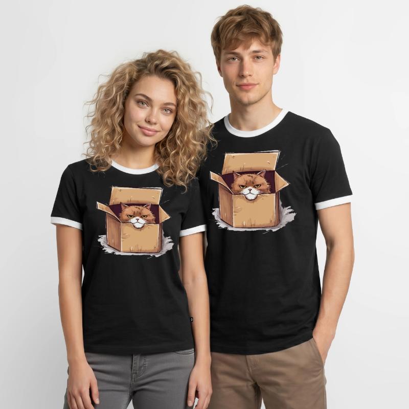 Cat grumpy grumpy grumpy sits in the box Men's Ringer Shirt