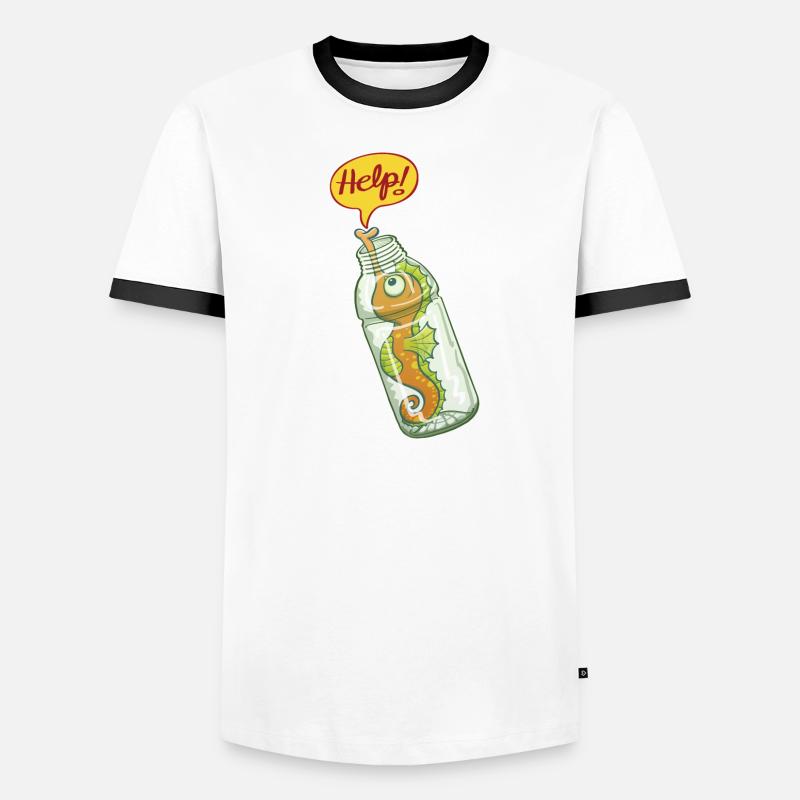 Hippocampe dans bouteille plastique demande d'aide T-shirt contrasté Homme