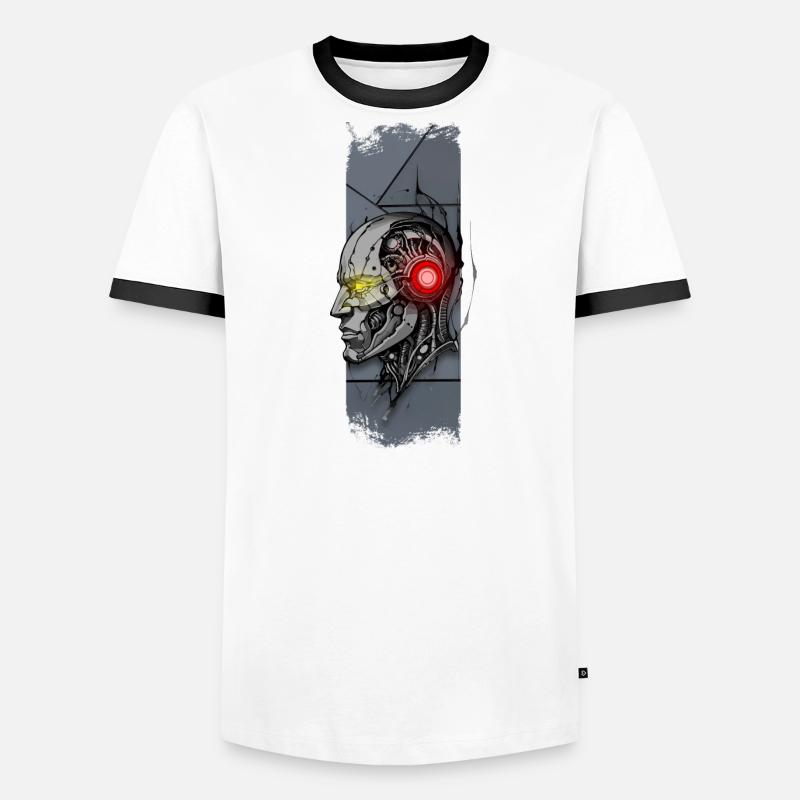 Mechanical Mind: Cyborg Robot Head Men's Ringer Shirt