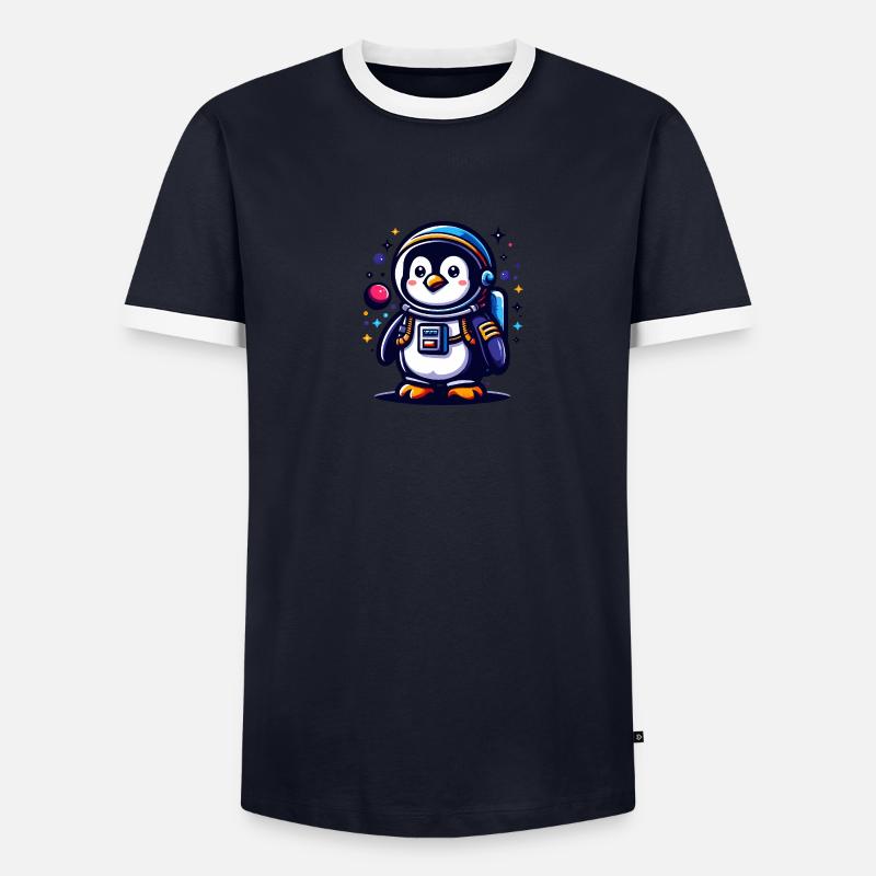 Weltraum Pinguin Männer Kontrast-T-Shirt