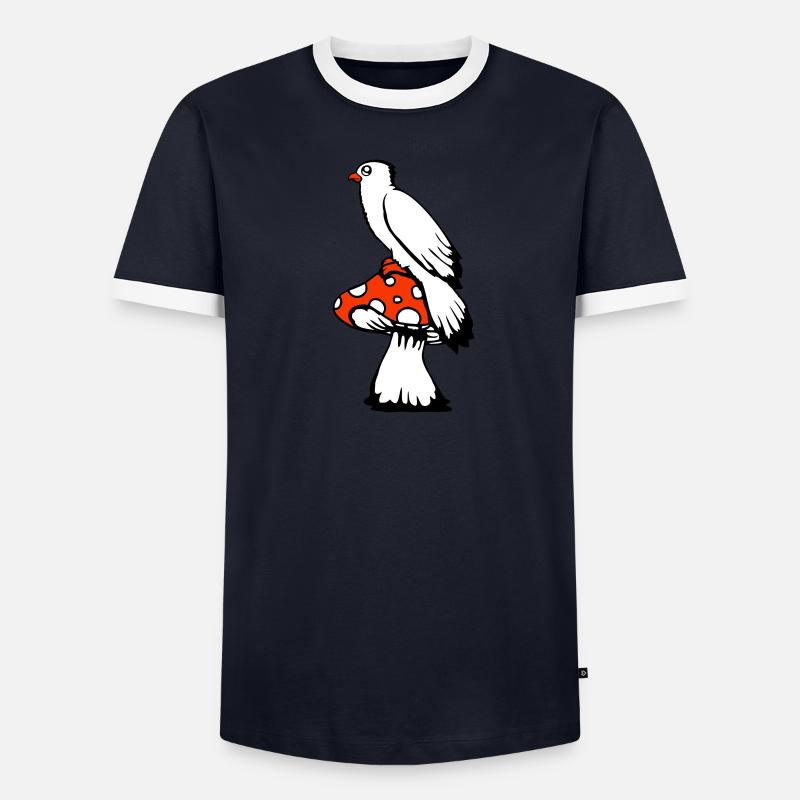 Bird sitting cute big mushroom dots toadstool Men's Ringer Shirt
