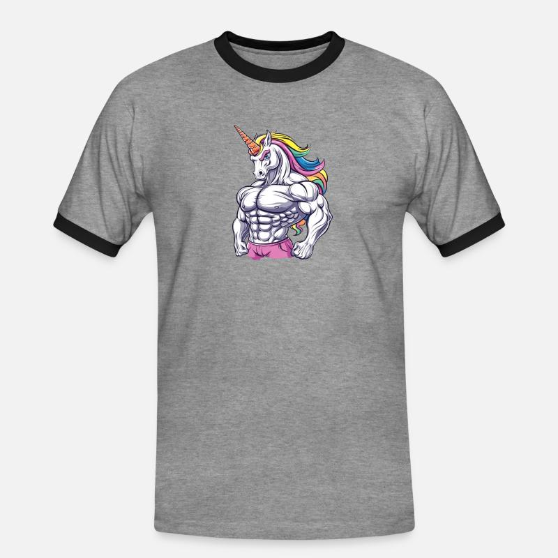 Gym Einhorn - Männer Kontrast-T-Shirt - Grau meliert/Schwarz