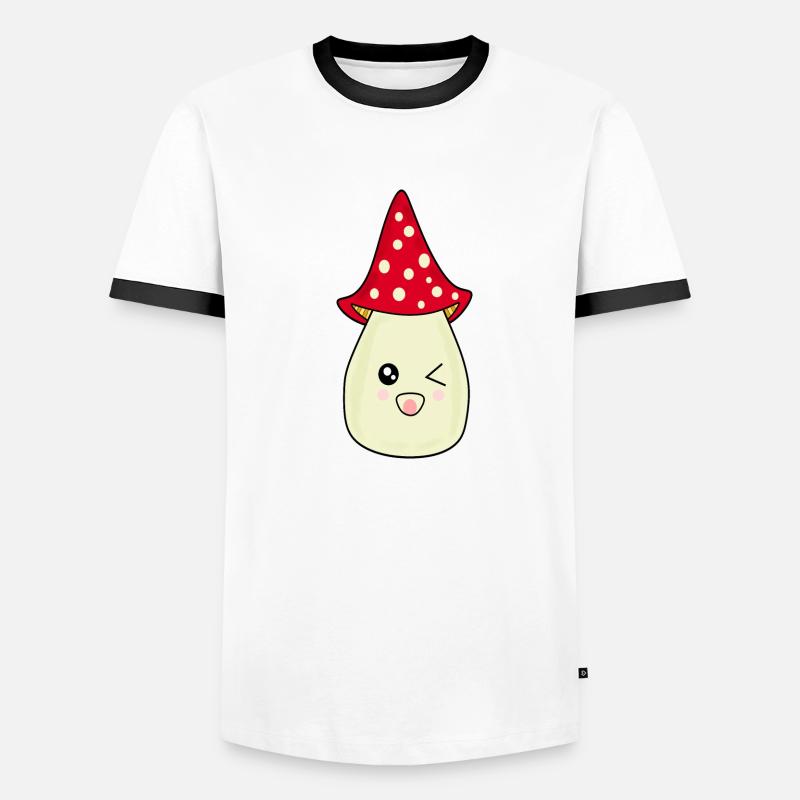Kawaii champignon Toadstool mignon rouge avec visage T-shirt contrasté Homme