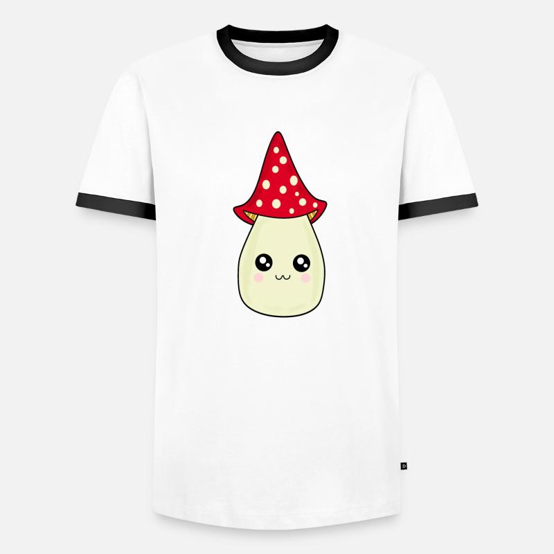 Kawaii champignon Toadstool mignon rouge avec visage T-shirt contrasté Homme