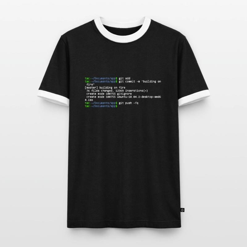 linux shell git building on fire T-shirt contrasté Homme