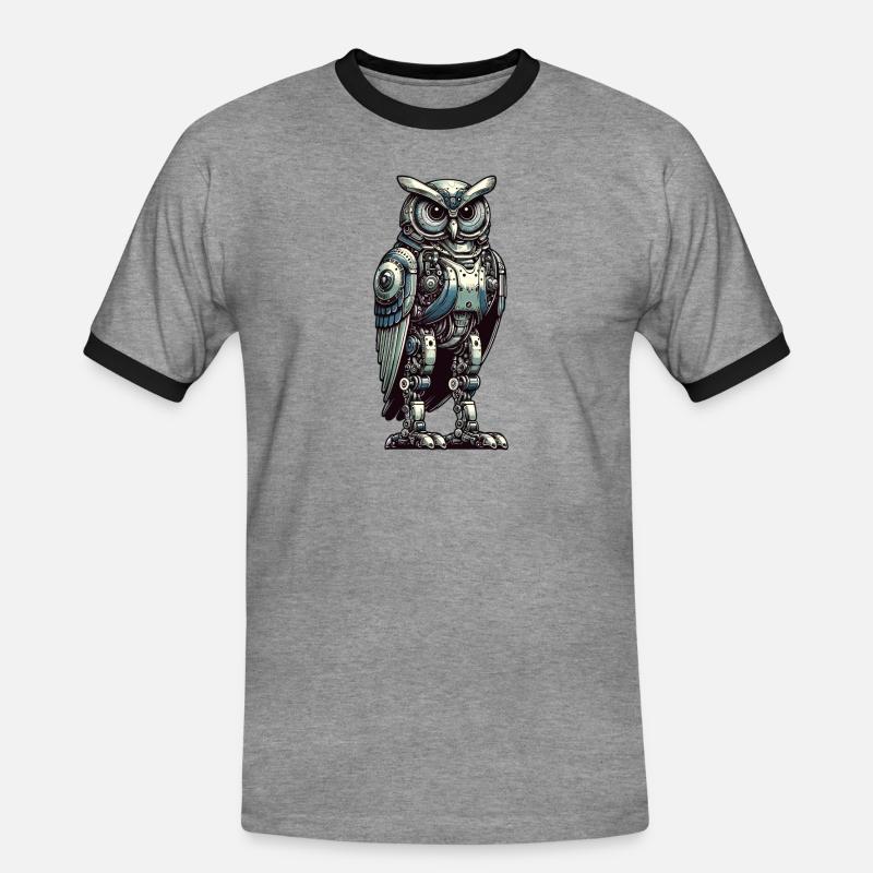 Eule Roboter, Roboter-Eule - Männer Kontrast-T-Shirt - Grau meliert/Schwarz
