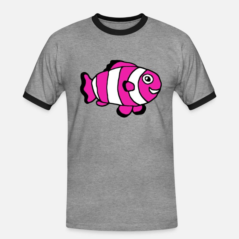 Pinker Clownfisch, Weibchen, Mädchen - Männer Kontrast-T-Shirt - Grau meliert/Schwarz