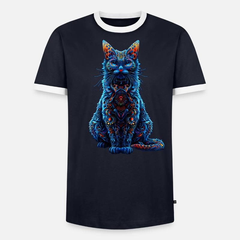 Complexe psychédélique fractal chat Rave champignon T-shirt contrasté Homme