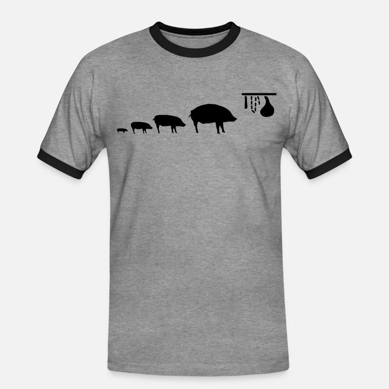 pig_evolution - Men's Ringer Shirt - heather grey/black
