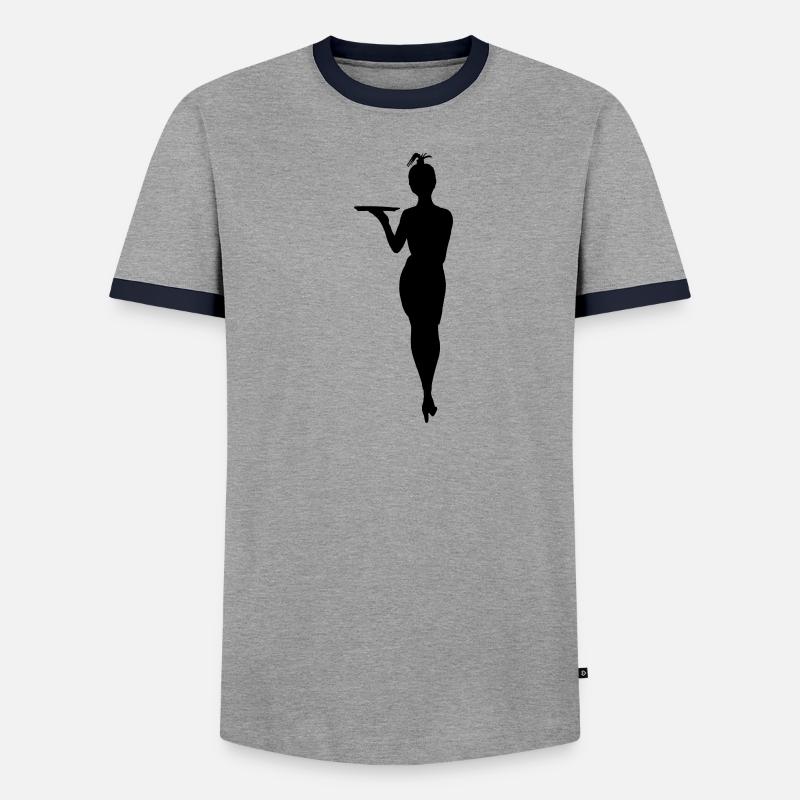 Herausfordernde Kellnerin mit Tablettschattenfigur - Männer Kontrast-T-Shirt - Grau meliert/Schwarz