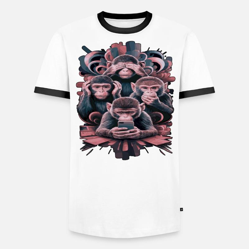 Wise Monkey With Mobile Phone Funny Multi Media Design Men's Ringer Shirt