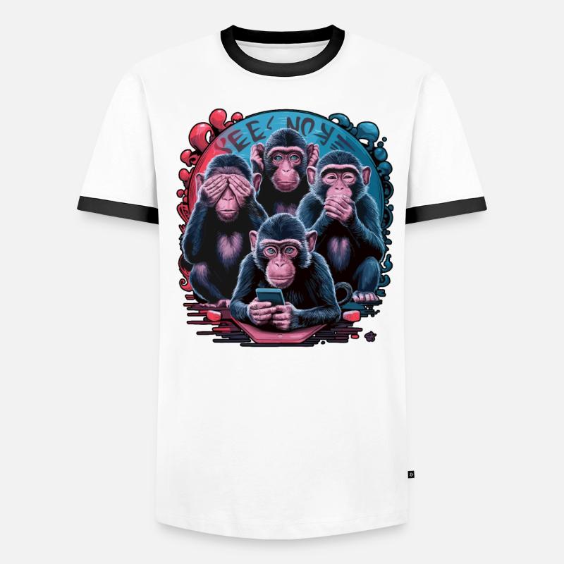 Wise Monkey With Mobile Phone Funny Multi Media Design Men's Ringer Shirt